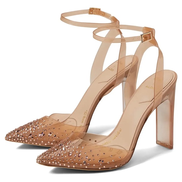 NIB ALDO x Disney Glass Slipper Heel Pump Bone Nude SZ 8.5 - Picture 2 of 8